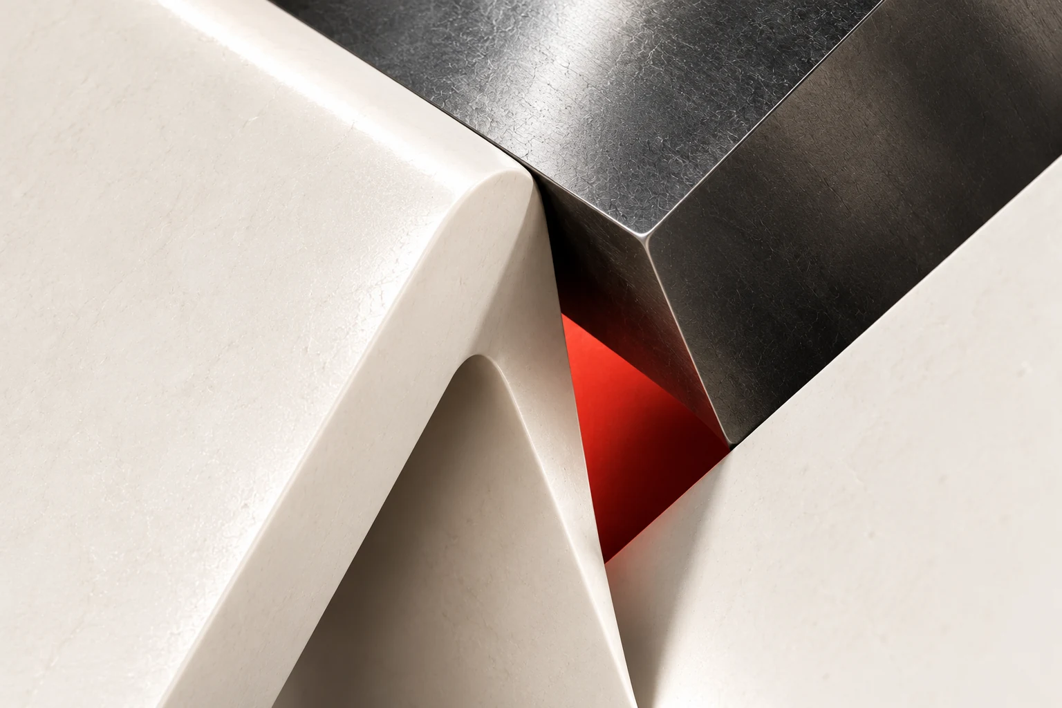 Intersecting porcelain and silver architectural forms
